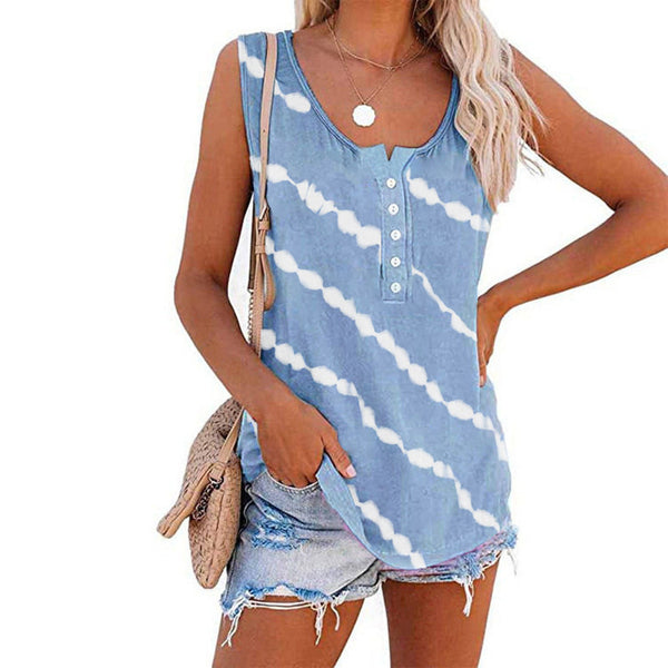 Damen ärmelloses Oberteil mit Knopfleiste und modernem Batik-Muster WW