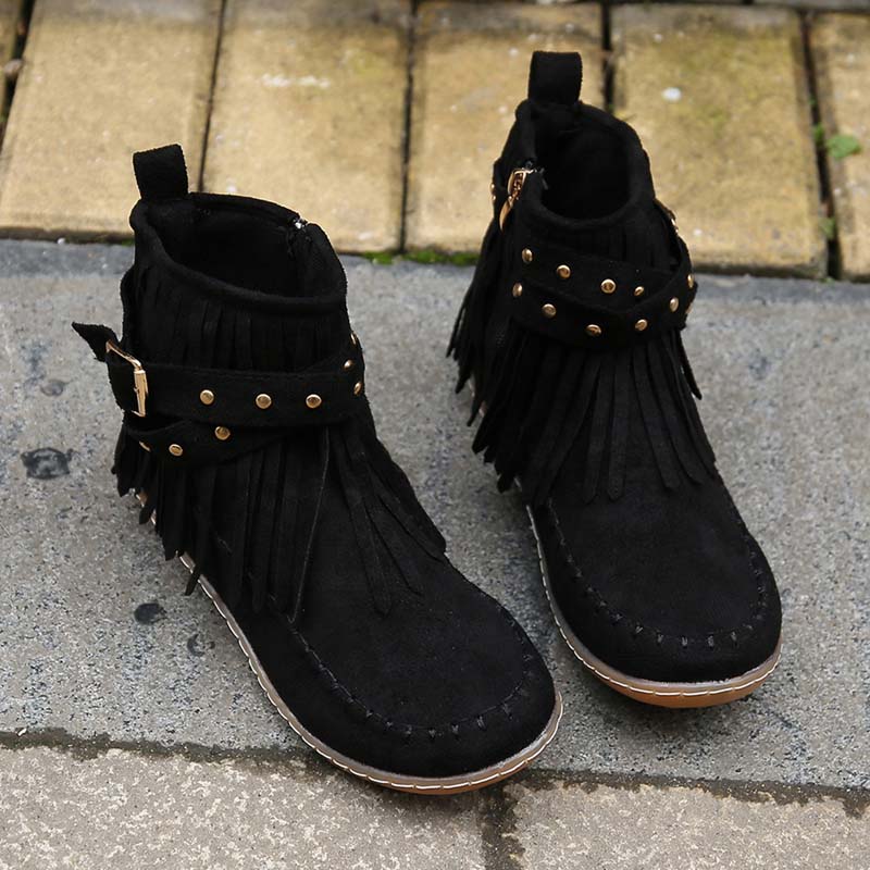 W&W Mode | Boho Stiefelette Mit Fransen Und Schnallen Für Damen