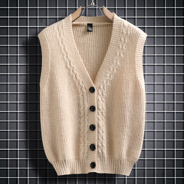 Damen ärmellose Strickjacke mit strukturiertem Zopfmuster WW