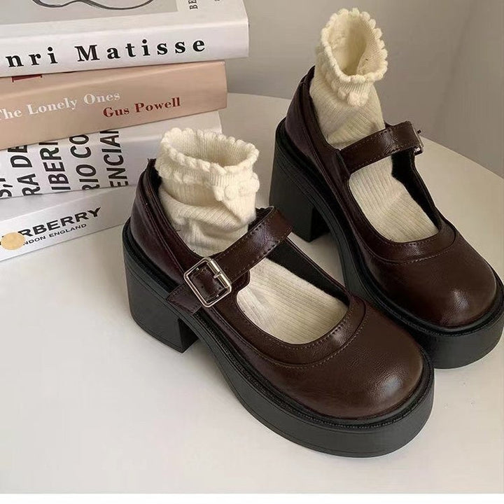 Damen Mary-Jane-Pumps mit Blockabsatz und verstellbarem Riemen