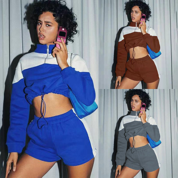 Damen sportliches Zweiteiler-Set mit cropped Jacke und Shorts WW