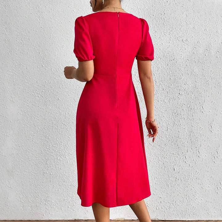 Damen Midi-Kleid mit Puffärmeln und raffiniertem Rüschendetail W&W Mode