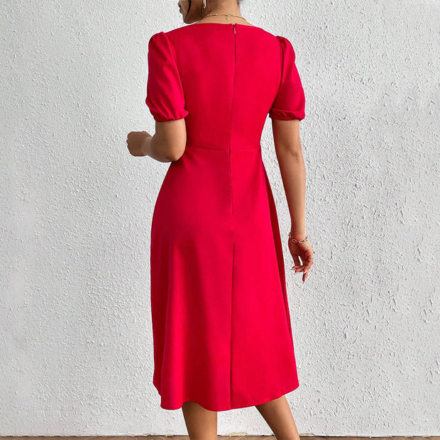 Damen Midi-Kleid mit Puffärmeln und raffiniertem Rüschendetail W&W