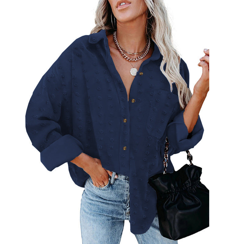 Damen Oversized Bluse mit strukturiertem Gewebe und elegantem Kragen WW