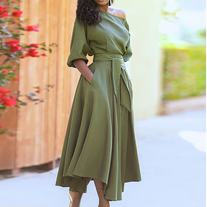 Damen Maxi-Kleid mit asymmetrischem Schnitt und modischen Taschen W&W Mode