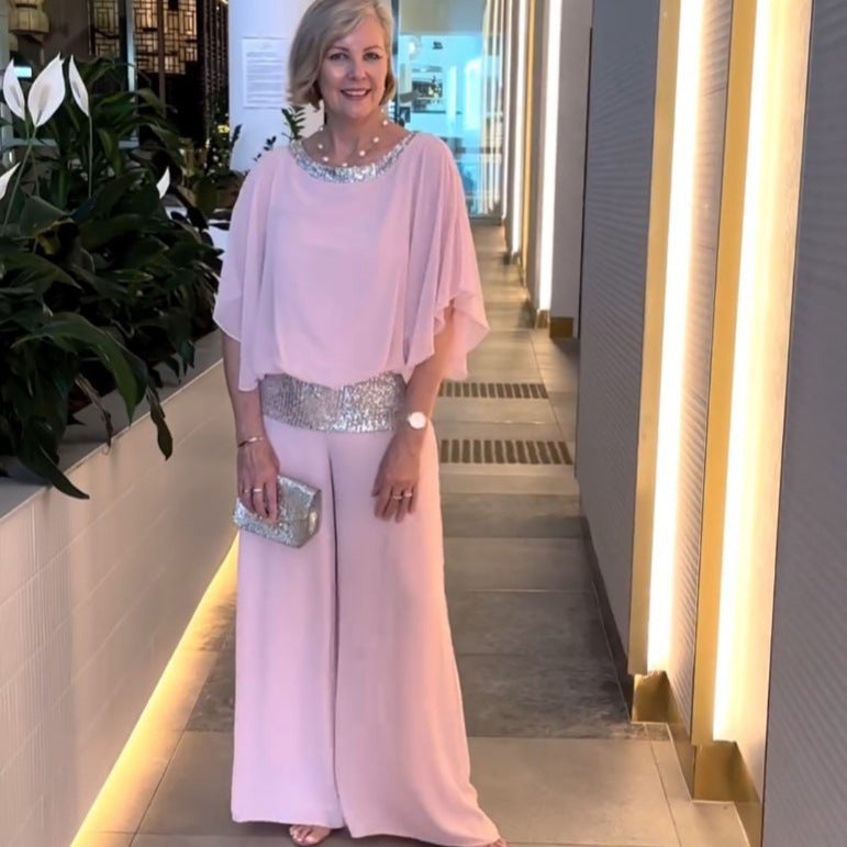 Damen eleganter Jumpsuit mit geschmeidigem Schnitt und funkelndem Taillengürtel WW
