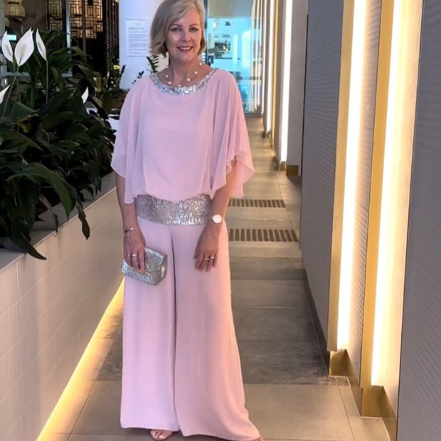 Damen eleganter Jumpsuit mit geschmeidigem Schnitt und funkelndem Taillengürtel WW