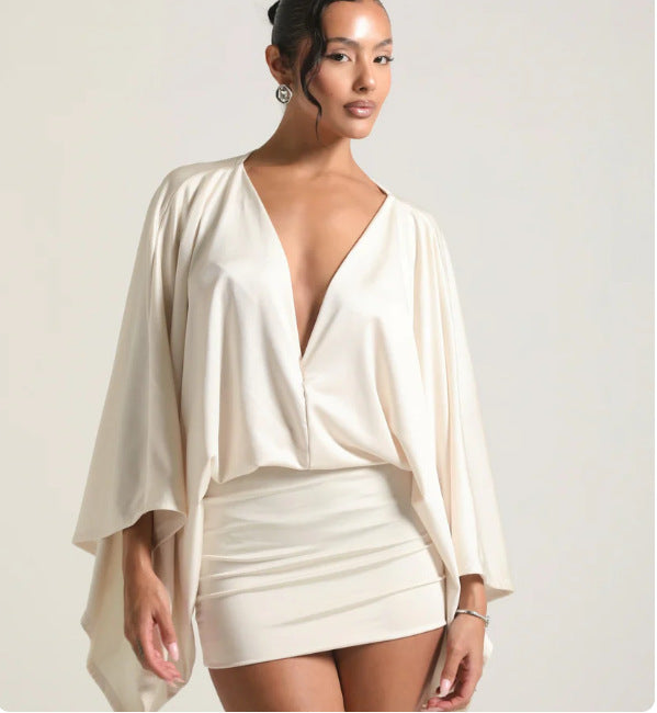 Damen Chices Minikleid mit voluminösen Ärmeln und elegantem Stehkragen WW