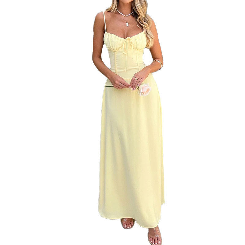 Damen Maxikleid mit verstellbaren Spaghettiträgern und raffiniertem Schnürdetail WW