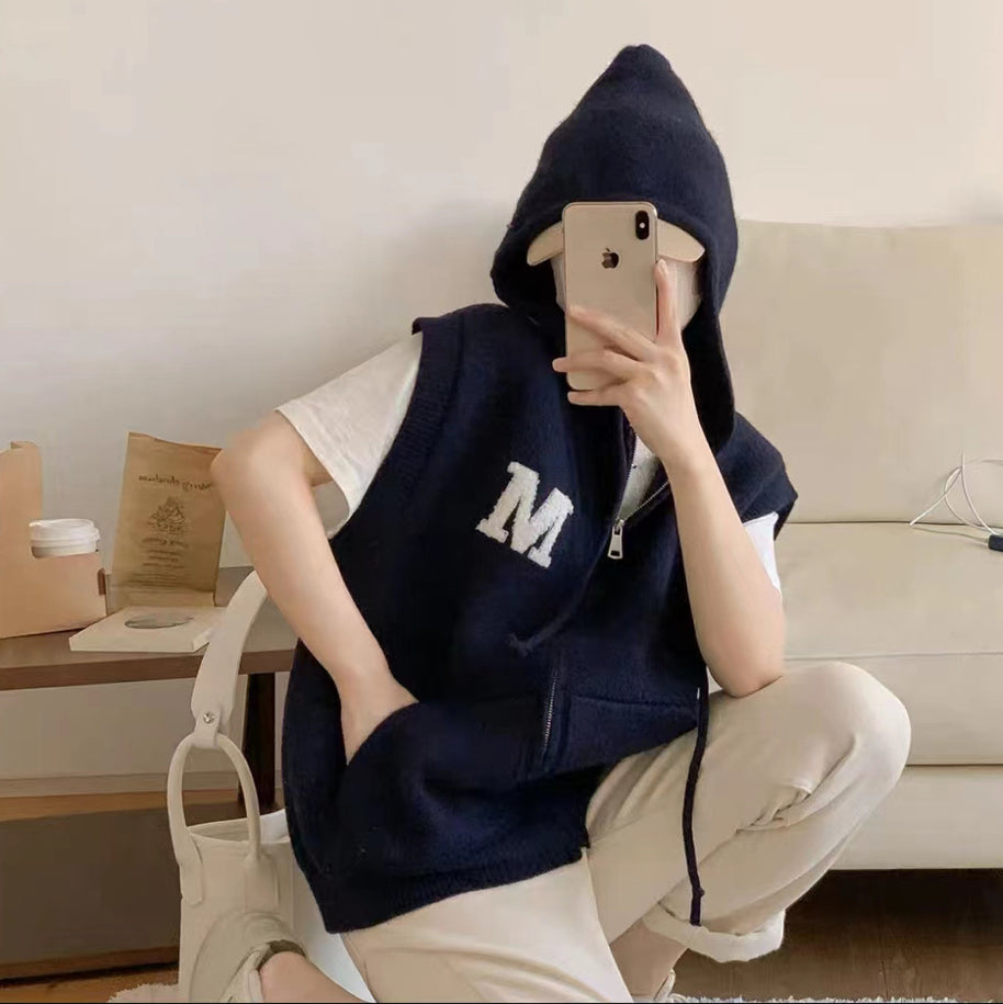 Damen Strick-Weste mit Kapuze und Taschen WW