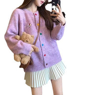 Damen Strickjacke mit bunten Knöpfen und gesticktem Motiv WW