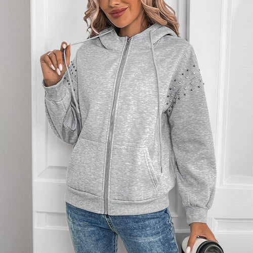 Damen Hoodie mit dekorativen Nieten und lässigem Schnitt W&W Mode