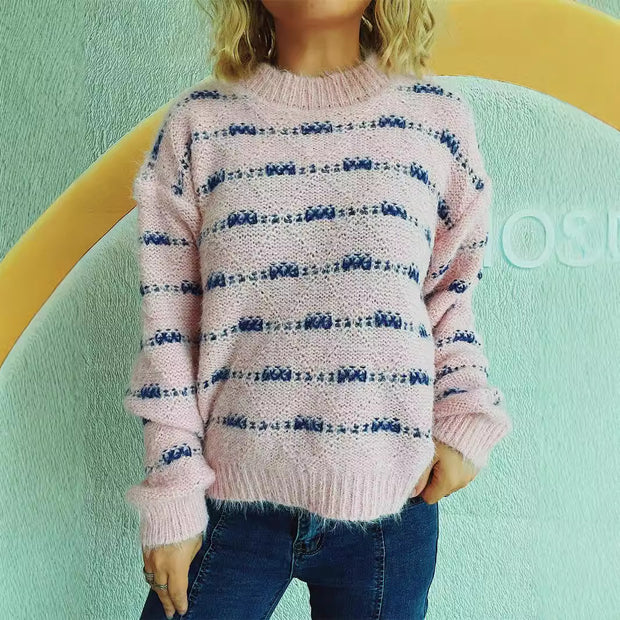 Damen Pullover mit weichem Mohair-Material und modernem Streifenmuster WW