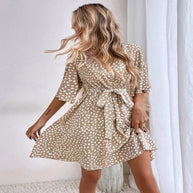 Damen Casual Wickelkleid mit Bindegürtel WW