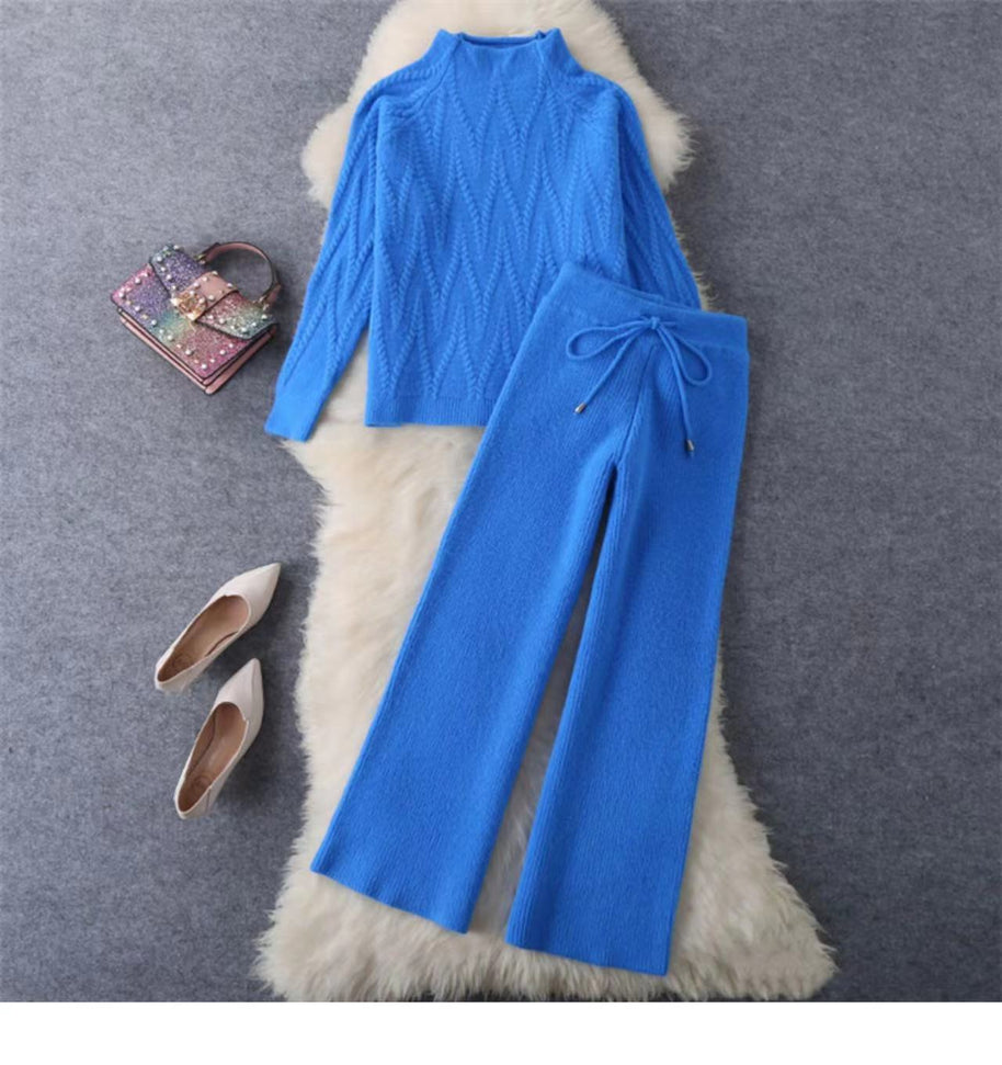 Damen Set aus Strickpullover und Weit geschnittenen Hose WW