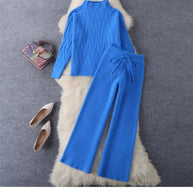 Damen Set aus Strickpullover und Weit geschnittenen Hose WW