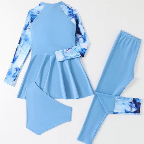 Damen Sportliches Schwimmanzug-Set mit langärmligem Oberteil und figurbetonenden Leggings WW