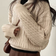 WW Vintage Rollkragen Reißverschluss Twist Strickpullover