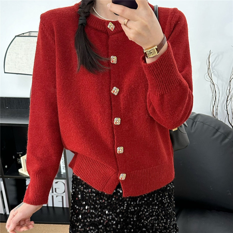 Damen Strickjacke mit bunten Knopfdetails und eleganter Passform WW