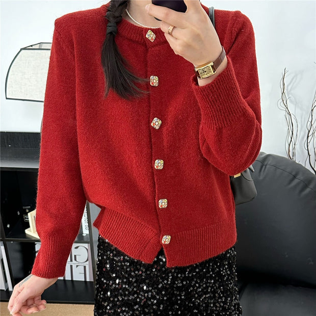 Damen Strickjacke mit bunten Knopfdetails und eleganter Passform WW