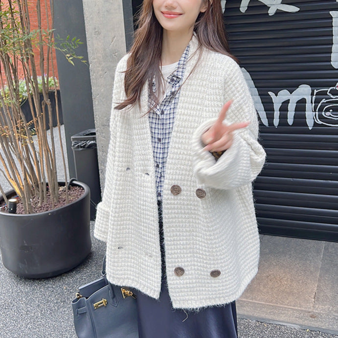 Damen Strickjacke mit doppeltem Knopfverschluss und weichem Material WW