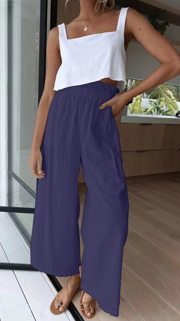 Damen Hochtaillierte Palazzo-Hose mit elastischem Bund und seitlichen Taschen WW