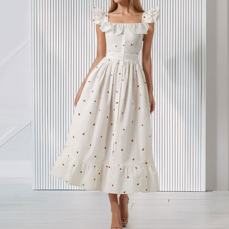 Damen Maxikleid mit Rüschendetails und knöpfbarem Oberteil W&W Mode