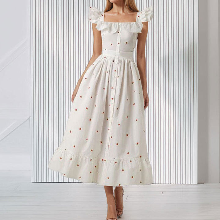 Damen Maxikleid mit Rüschendetails und knöpfbarem Oberteil W&W Mode