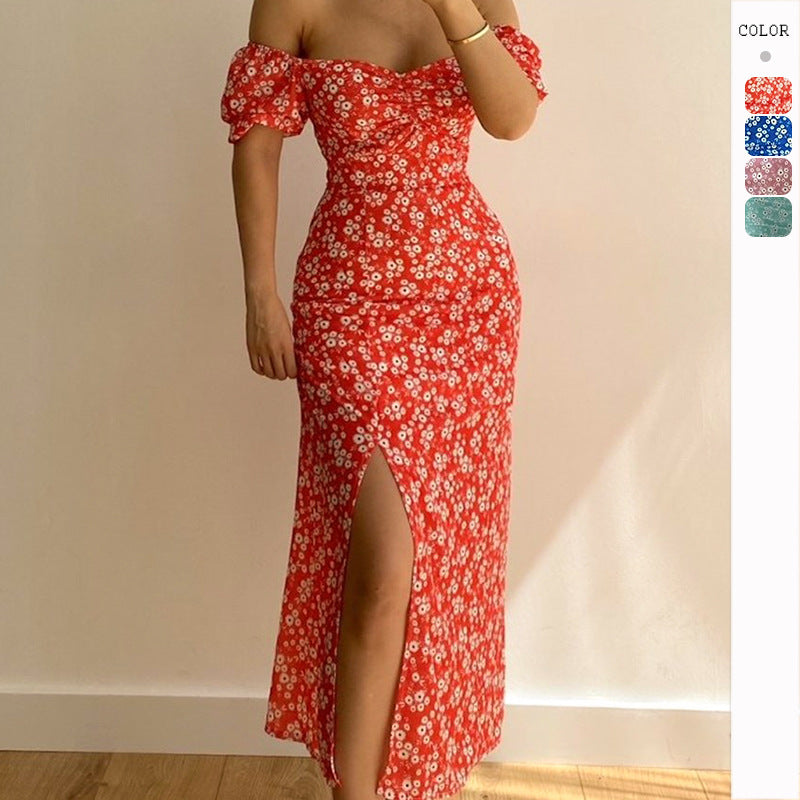 Damen Maxikleid mit schulterfreiem Design und floralem Print WW