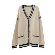 Damen bequeme Strickjacke mit lässigem Schnitt und dekorativem Streifen WW