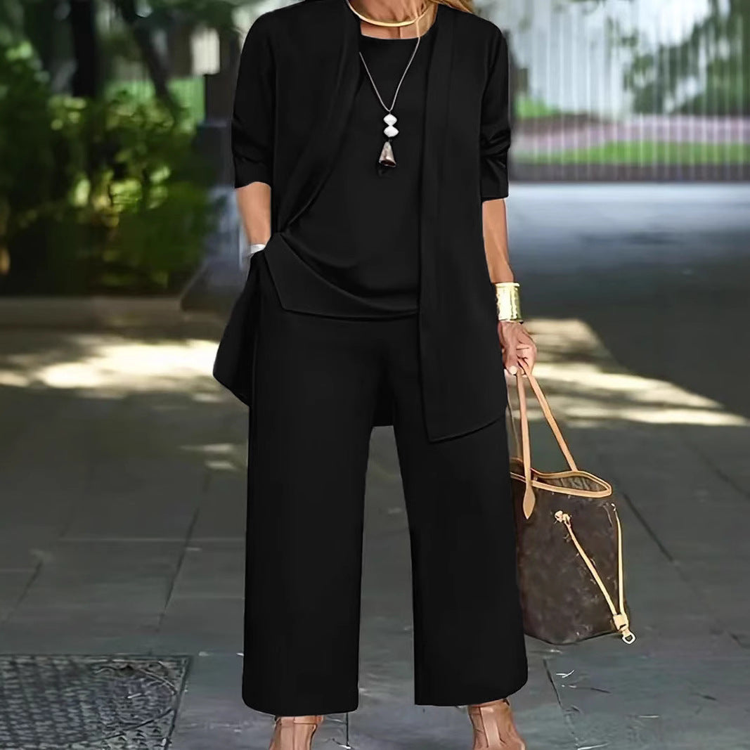Damen elegante Zweiteiler-Set mit locker fallender Jacke und bequemen Hosen WW