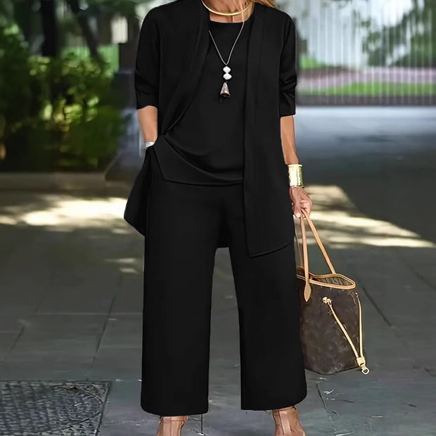 Damen elegante Zweiteiler-Set mit locker fallender Jacke und bequemen Hosen WW