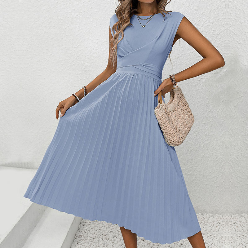 Damen Midi-Kleid mit eleganter Wickeloptik und wehendem Plissee W&W Mode