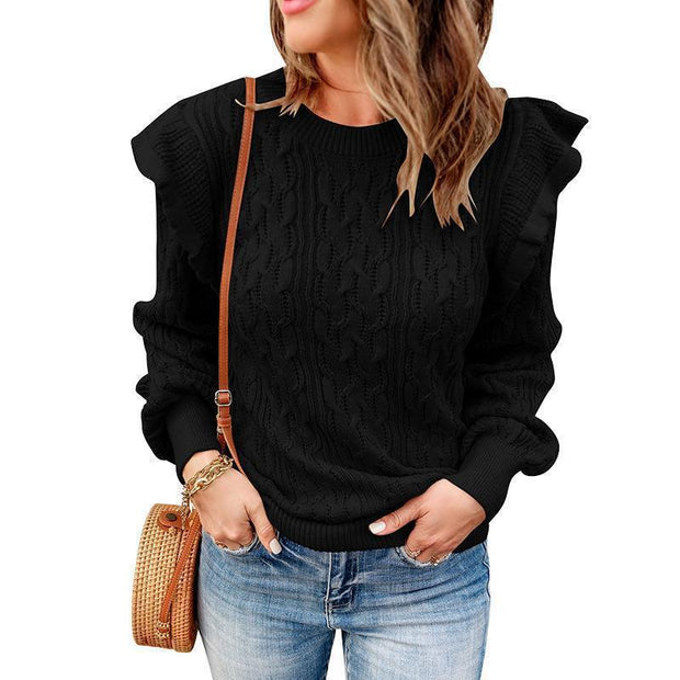 Damen Strickpullover mit Rüschendetails und strukturiertem Design WW