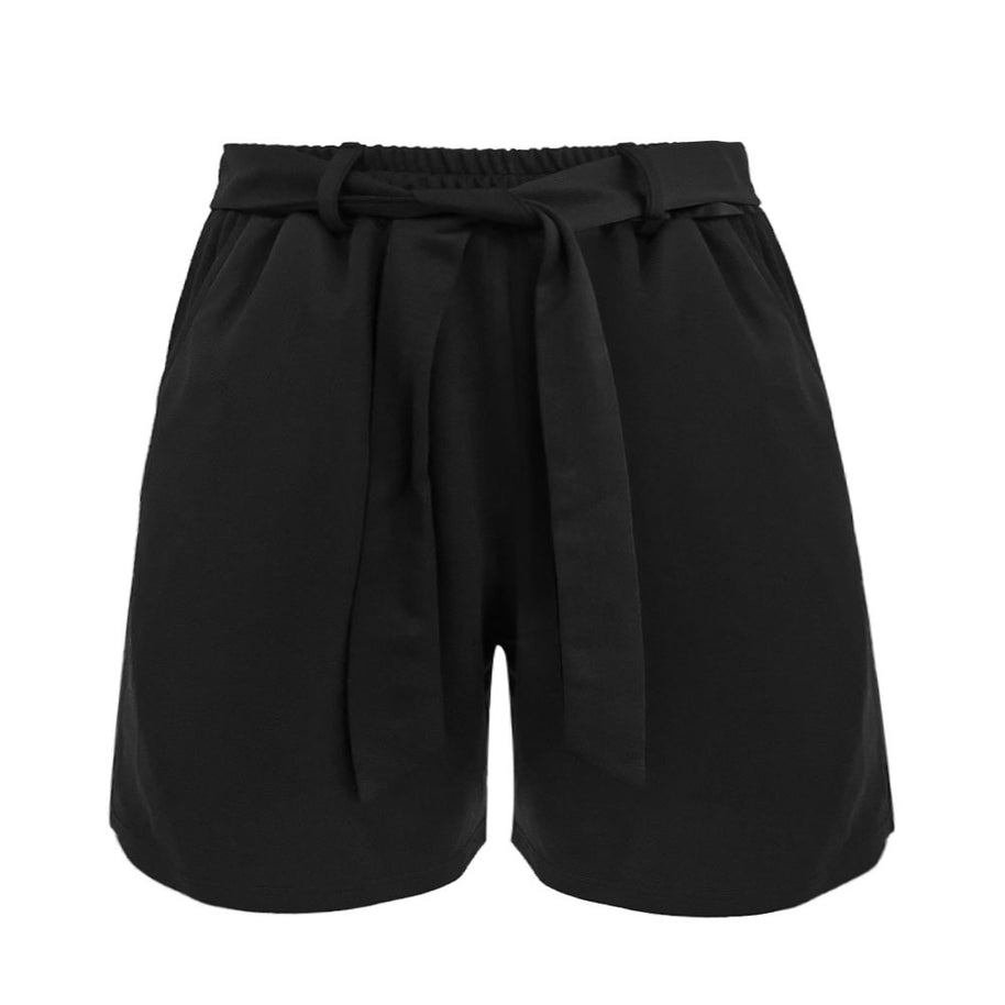 Damen Sportliche Shorts mit hohem Taillenbund und dekorativem Bindegürtel WW