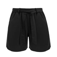 Damen Sportliche Shorts mit hohem Taillenbund und dekorativem Bindegürtel WW