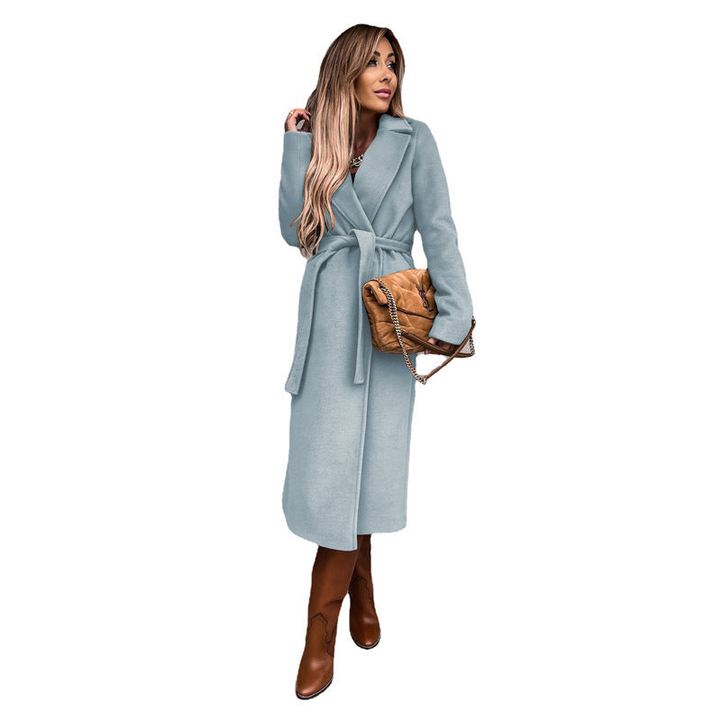 Damen eleganter Trenchcoat mit Bindegürtel und strukturiertem Material WW