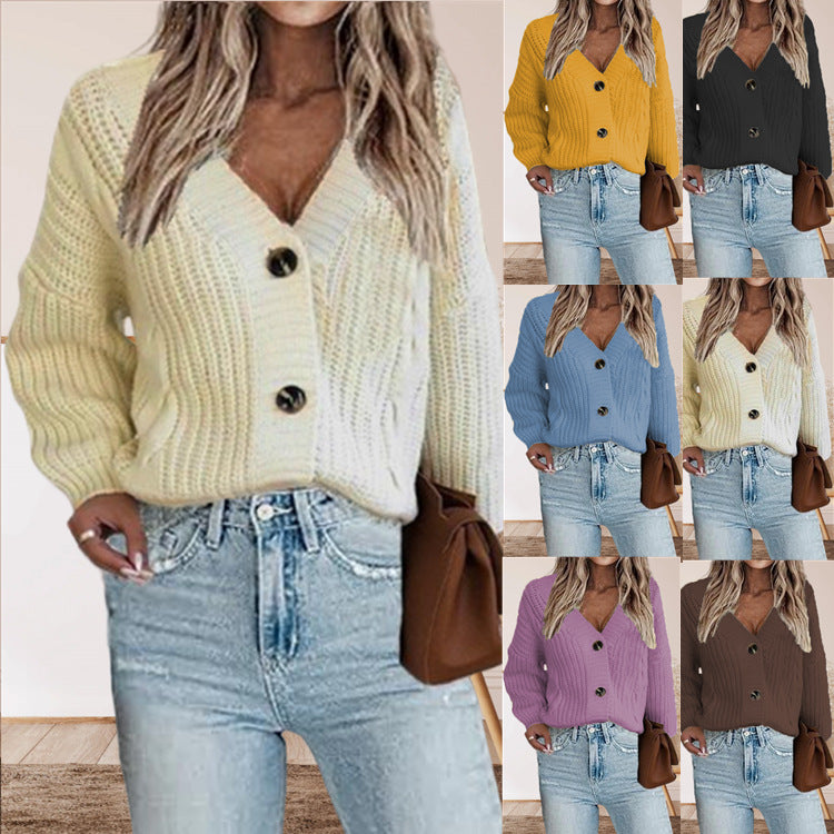 Damen Strickjacke mit tiefem V-Ausschnitt und dekorativen Knöpfen WW