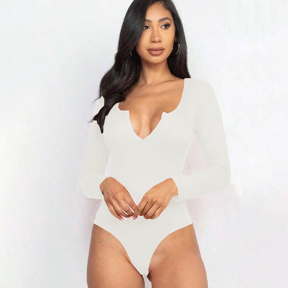 Damen Body mit tiefem V-Ausschnitt und langem Arm W&W