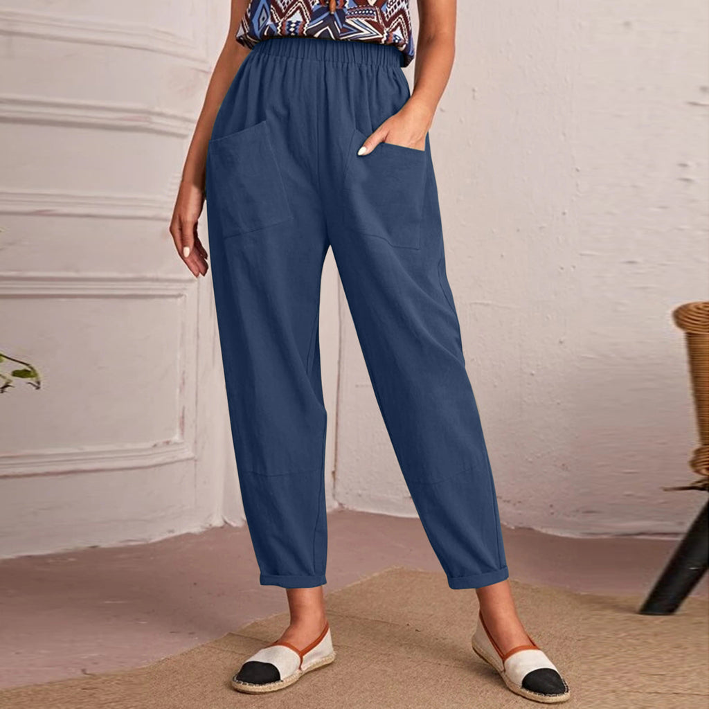 Damen Relaxed Fit Hose mit elastischem Bund und praktischen Taschen WW