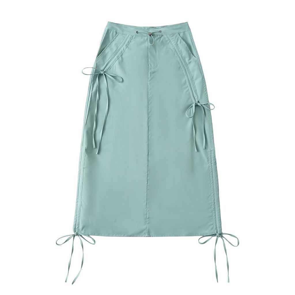 Damen Langer, anpassungsfähiger Rock mit verstellbarem Kordelzug und modernen seitlichen Taschen WW