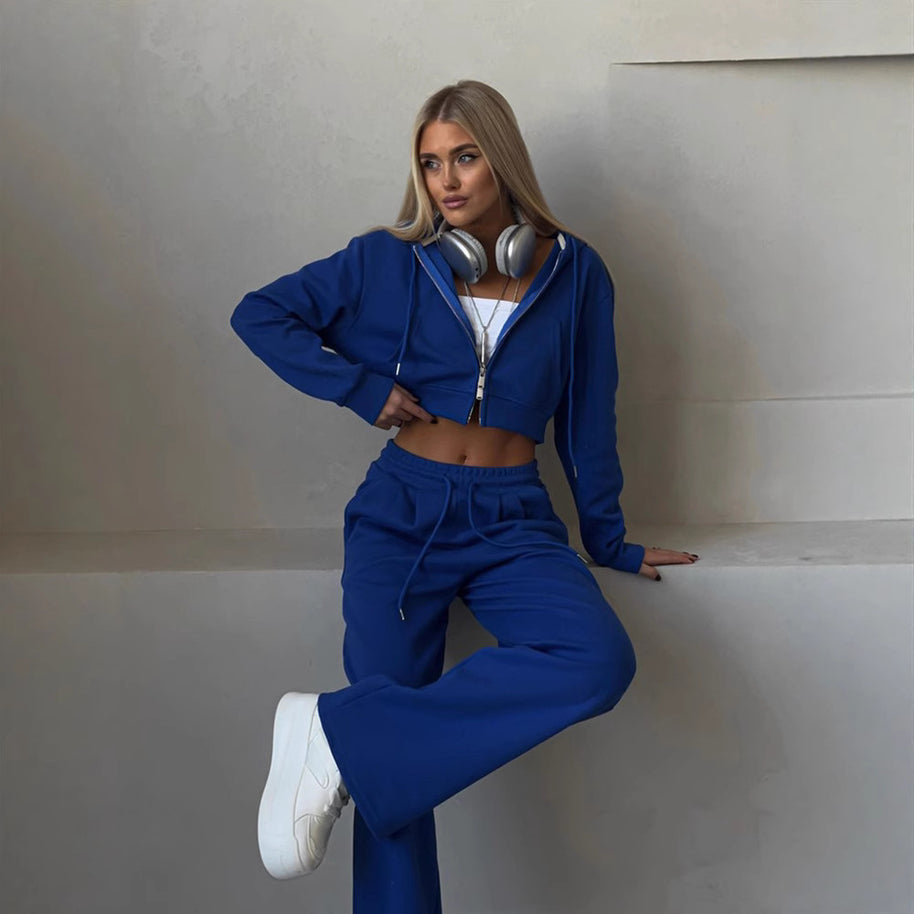Damen sportliches Cropped Sweat-Set mit elastischem Bund und lässigem Schnitt WW