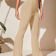 Damen Bootcut-Hose aus elastischem Rippmaterial mit hohem Bund WW