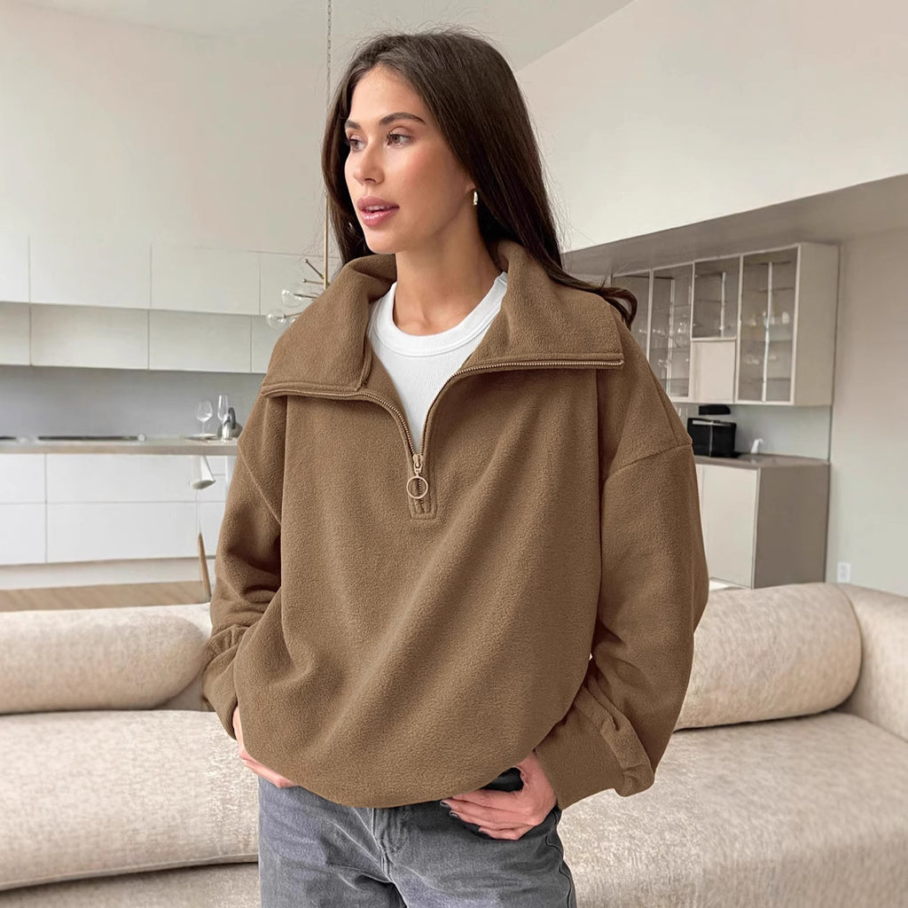 Damen Fleece-Pullover mit Stehkragen und praktischem Reißverschluss WW