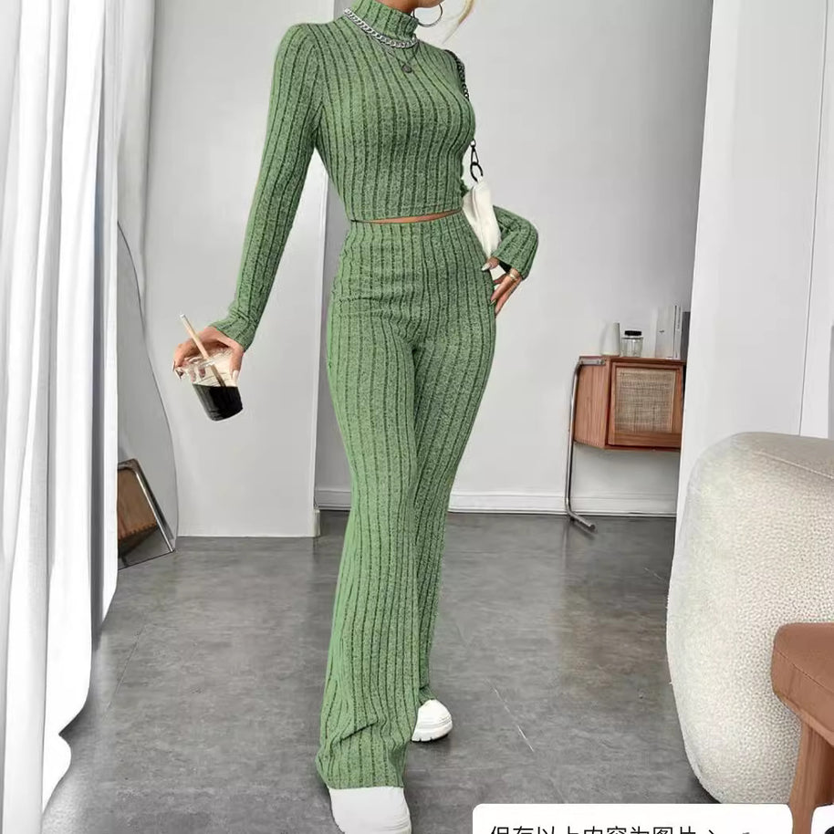 Damen sportliches Rippstrick-Loungewear-Set WW