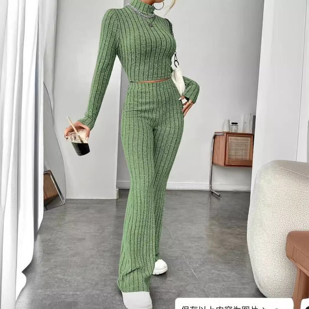 Damen sportliches Rippstrick-Loungewear-Set WW
