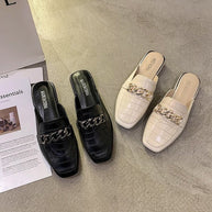 Damen elegante Slingback-Pantoletten mit Ketten-Detail W&W