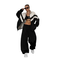 Damen Sportanzug mit Reißverschluss und weit geschnittenen Hosen WW