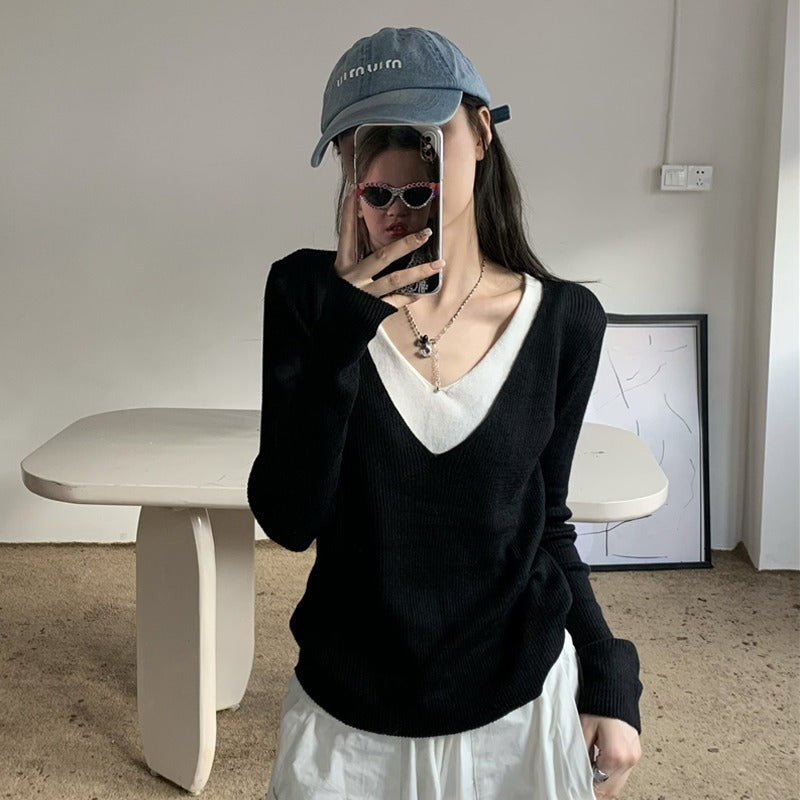 Damen Strickpullover mit V-Ausschnitt und eleganten Rippdetails WW