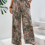 Damen weite Palazzo-Hose mit elastischem Bund und elegantem Paisleymuster WW
